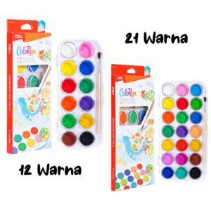 Deli Cat Air 12/21 Warna + Kuas - Watercolor Paint C20, Pilihan Warna 12 dan 21 Warna dengan Kuas untuk Seni Anda