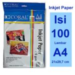 Kertas Foto Inkjet Paper A4 110 Gr Coral Kertas Inkjet isi 100 Sheet Cetak dengan Tinta inkjet Printer